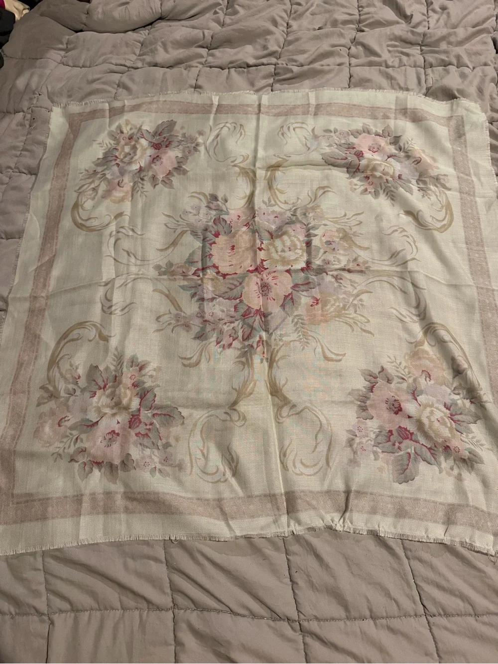 Floral Soft Cream and Pink Vintage-Inspired Scarf Wrap